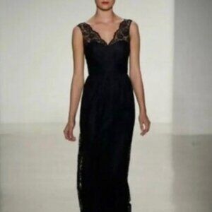 AMSALE Black Empire Waist Lace Maxi Formal Floor Length Gown Dress Size 10